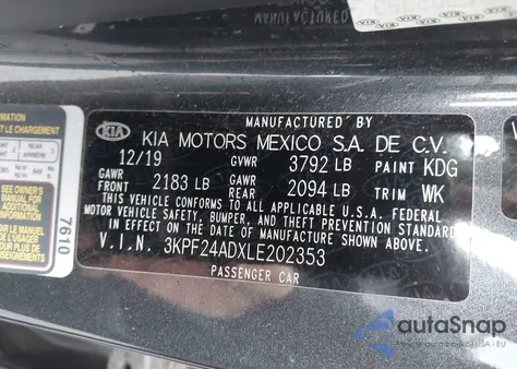 2020 Kia Forte Lxs from USA, damaged, VIN 3KPF24ADXLE202353